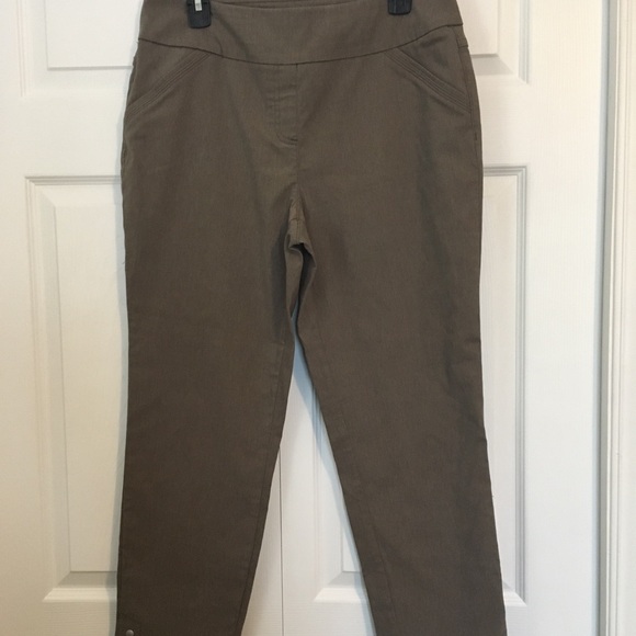 Tan Ankle Length Pull-On Pants with Elastic Waistband - Picture 1 of 5